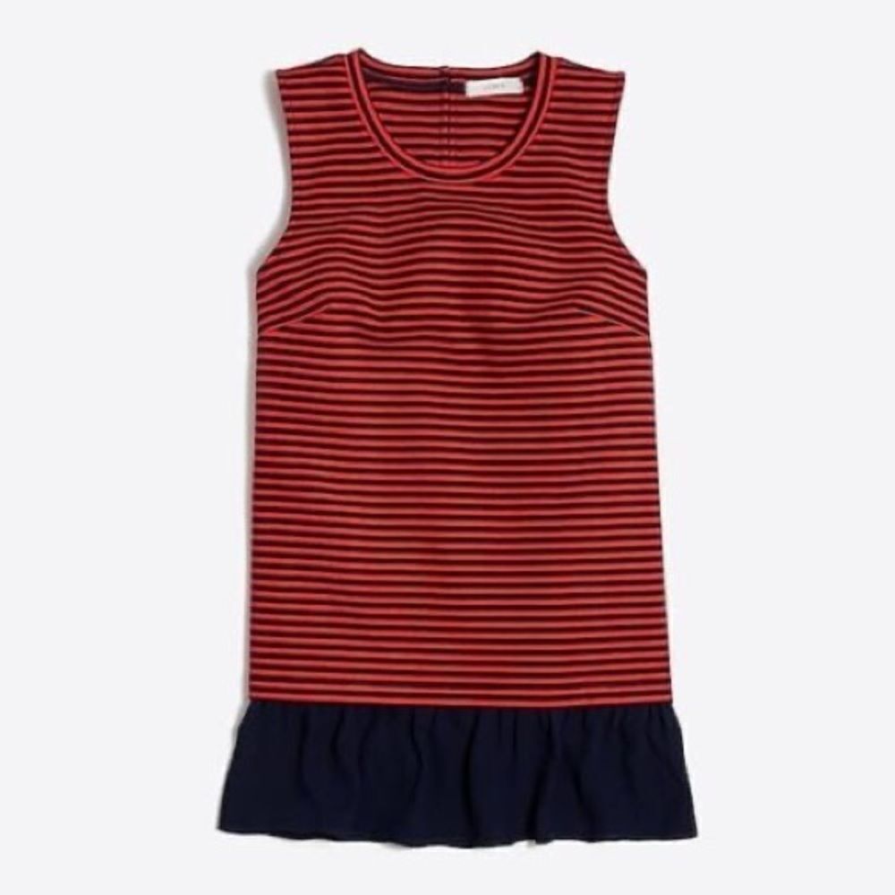 J. Crew Red & Navy Striped Ruffle Hem Sleeveless Top Blouse Sz Small